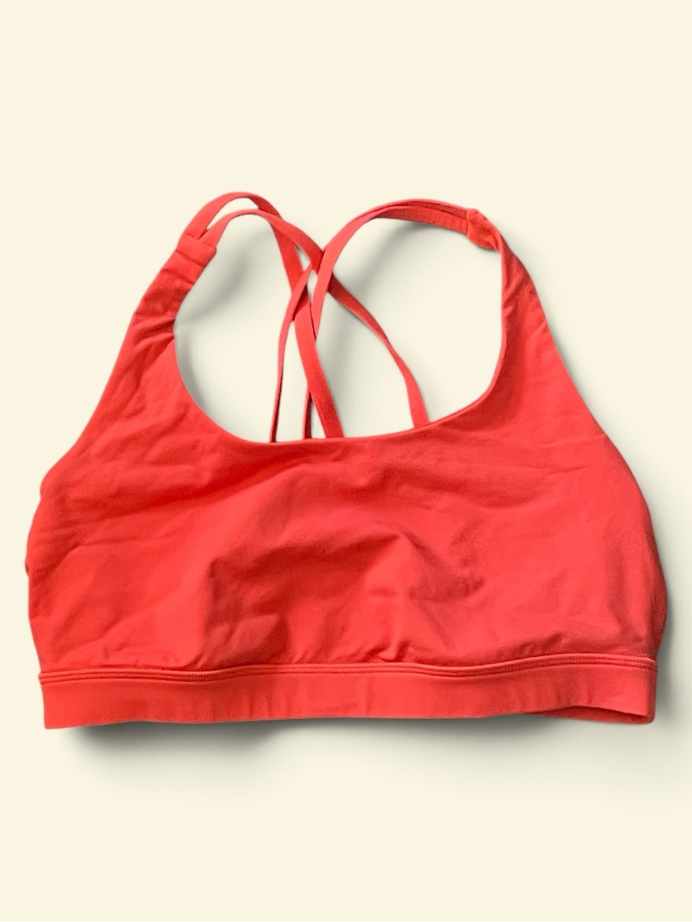 #19, Lululemon Women’s orange Strappy Sports Bra, size 10